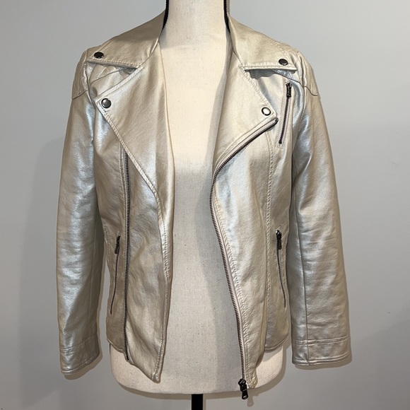 AQUA Gold Faux Leather Motto Jacket - Picture 2 of 8